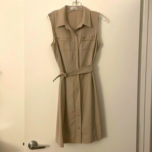Tan Calvin Klein button down dress with belt